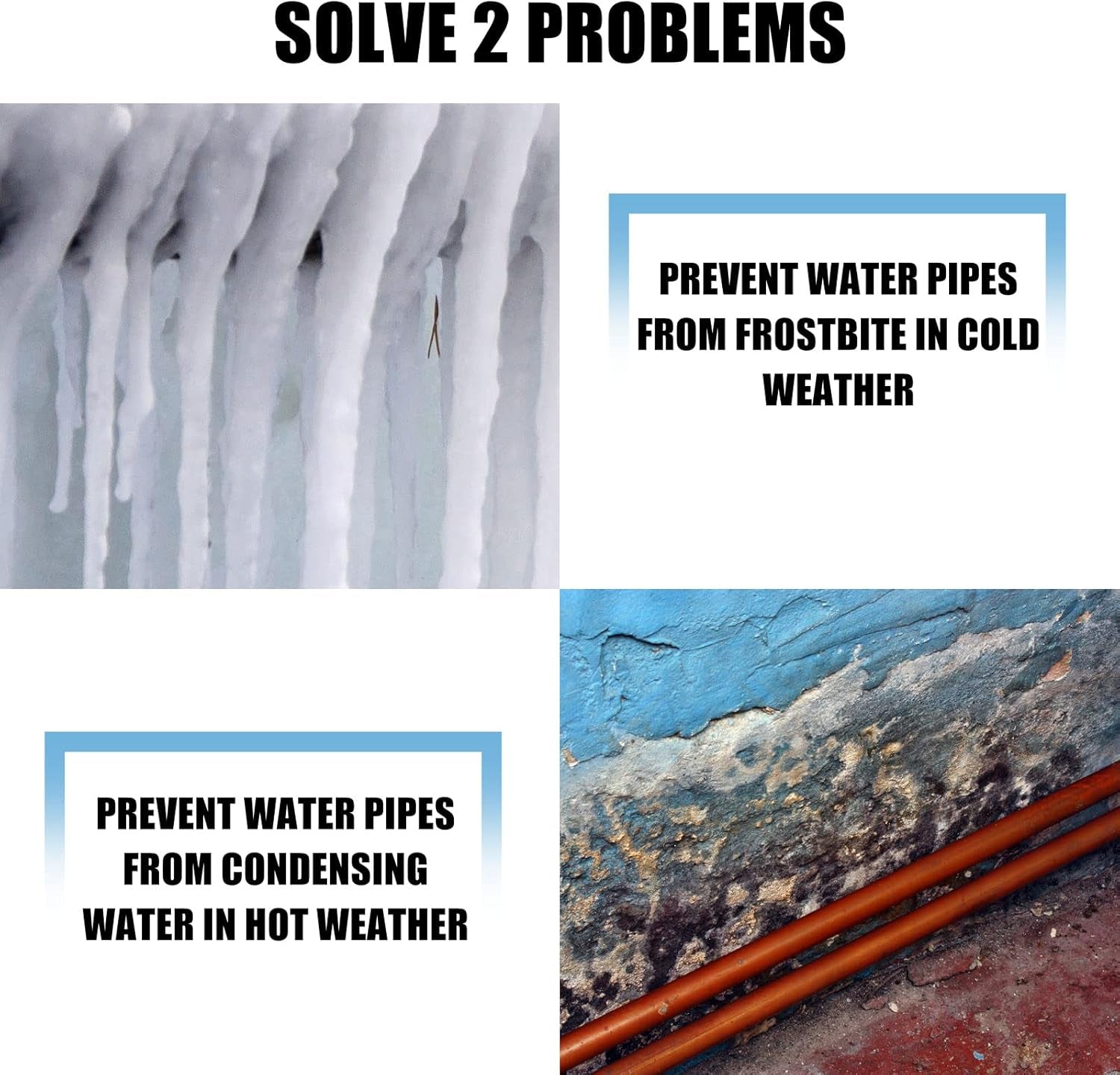 Pipe Insulation Foam Tube 6 Pcs Self Adhesive Insulation Foam Wrap for Copper Pipe Pre Slit Clamp Highly Insulated Foam for Outdoor Winter Irrigation, Sprinkler(1.3 Ft X 0.6 Inch)