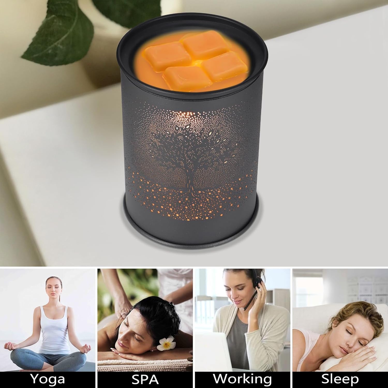 Metal Wax Melt Warmer, Candle Wax Warmer for Scented Wax Melter,Electric Wax Melts Wax Cubes Black Candle Lamp for Home Office Decor,Wax Burner as Gifts for Mom Grandma Women Girls (Tree)…