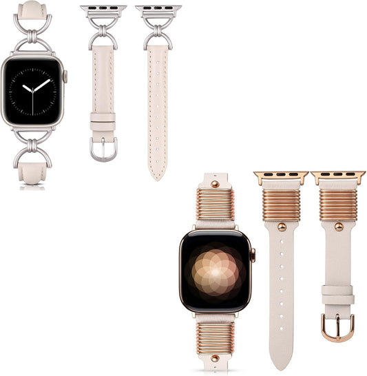 2 Packs Leather Band Compatible with Apple Watch Band Women 38/40/41/42/44/45/46/49Mm, Dressy Fancy Leather Strap for Iwatch Bands Series 10 9 8 7 6 5 4 3 2 1 SE Ultra