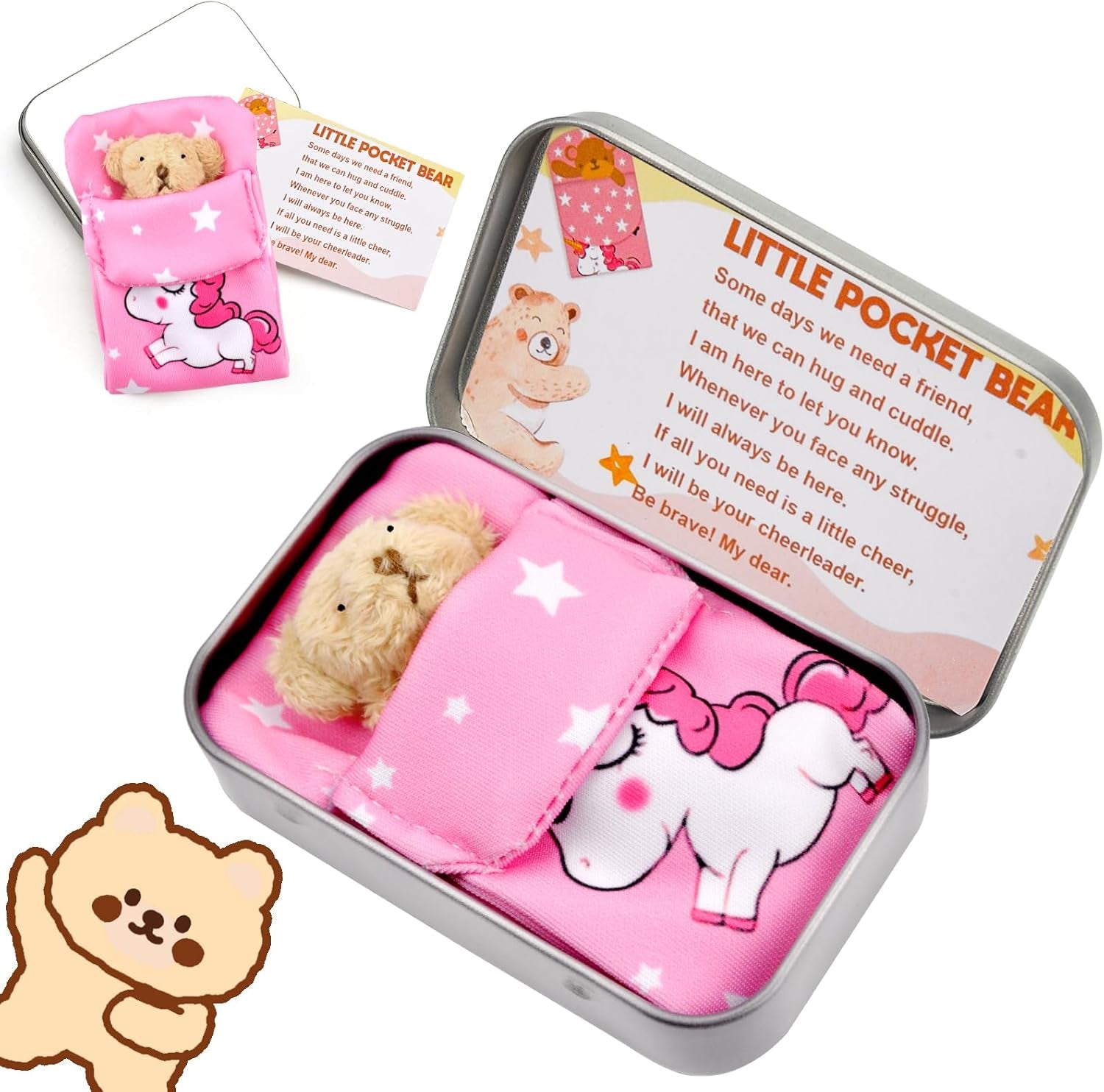 Little Pocket Bear Hug | Ateddybear Hug in a Box for Women | Mothers Day Easter Gifts for Mum | Worry Bear Dolls Thinking of You Get Well Soon Gifts, Cute Stuffed Bear Unicorn Toys Gifts for Kids UK