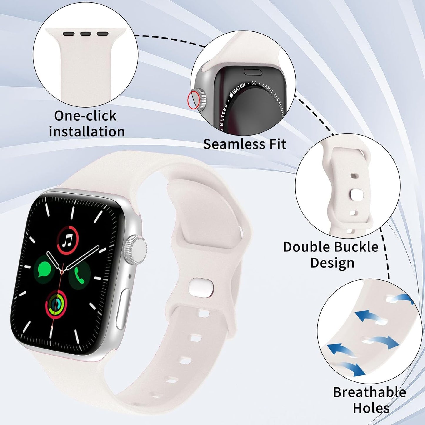 Starlight Band Compatible with Apple Watch 38Mm 40Mm 41Mm, Replacement Soft Silicone Sport Strap for Iwatch Series Ultra 9/8/7/6/5/4/3/2/1 SE Women Men 03