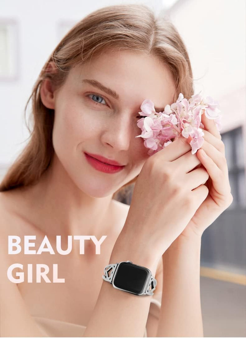 Bling Bands Compatible with Apple Watch Band 38Mm 40Mm 41Mm 42Mm 44Mm 45Mm Iwatch SE Series 7/6/5/4/3/2/1, Stainless Steel Bands Dressy Jewelry Diamond Bracelet Bangle Wristband Women