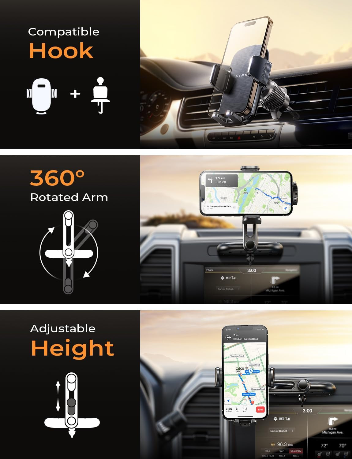 CD Phone Holder for Car,Adjustable CD Slot Phone Mount Holder for Iphone Ultra Sturdy Cell Phones Holders for Your Car Accessories for Women for Iphone 16E 16 Samsung S25 S24 All Phones,Black