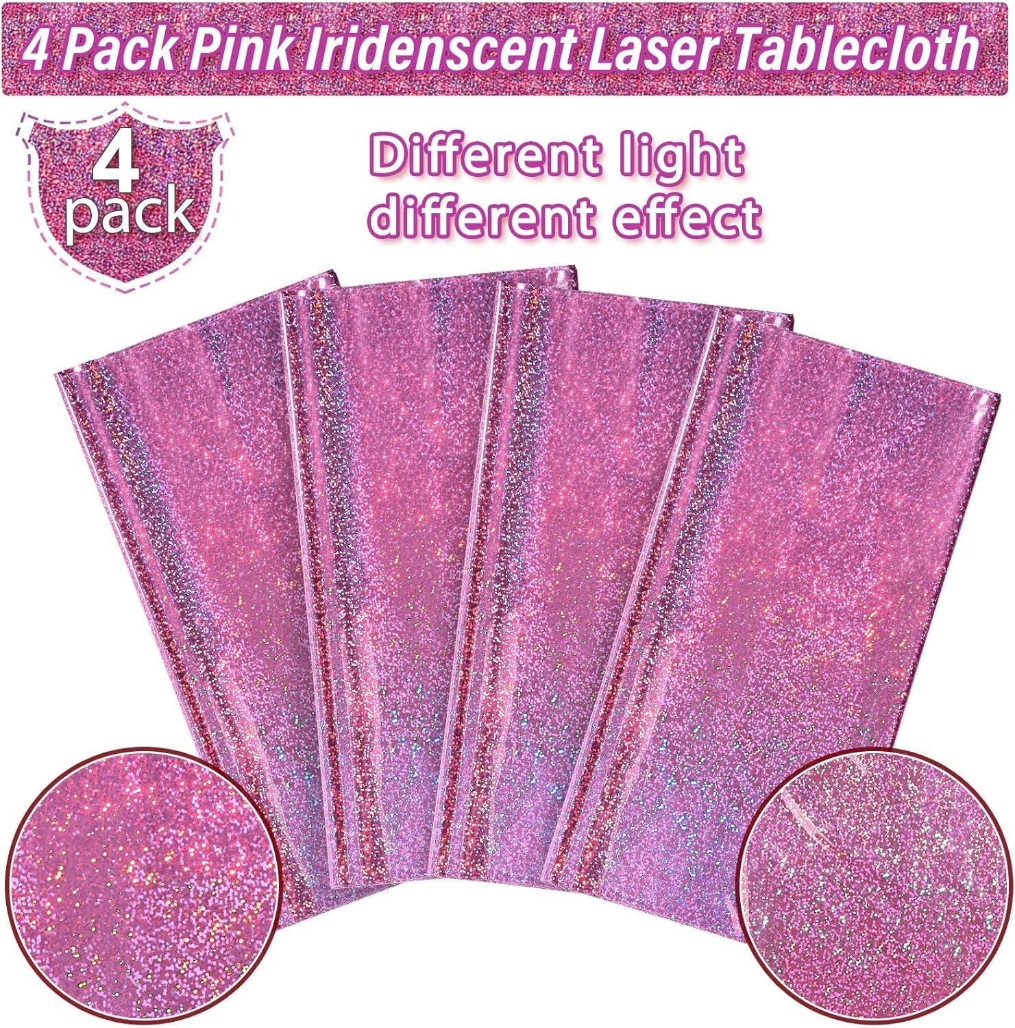 4 Pack Iridescence Plastic Tablecloths Shiny Disposable Laser Rectangle Table Covers Holographic Foil Tablecloth Iridescent Party Decoration Birthday Bridal Wedding Christmas 54" X 108" (Pink)