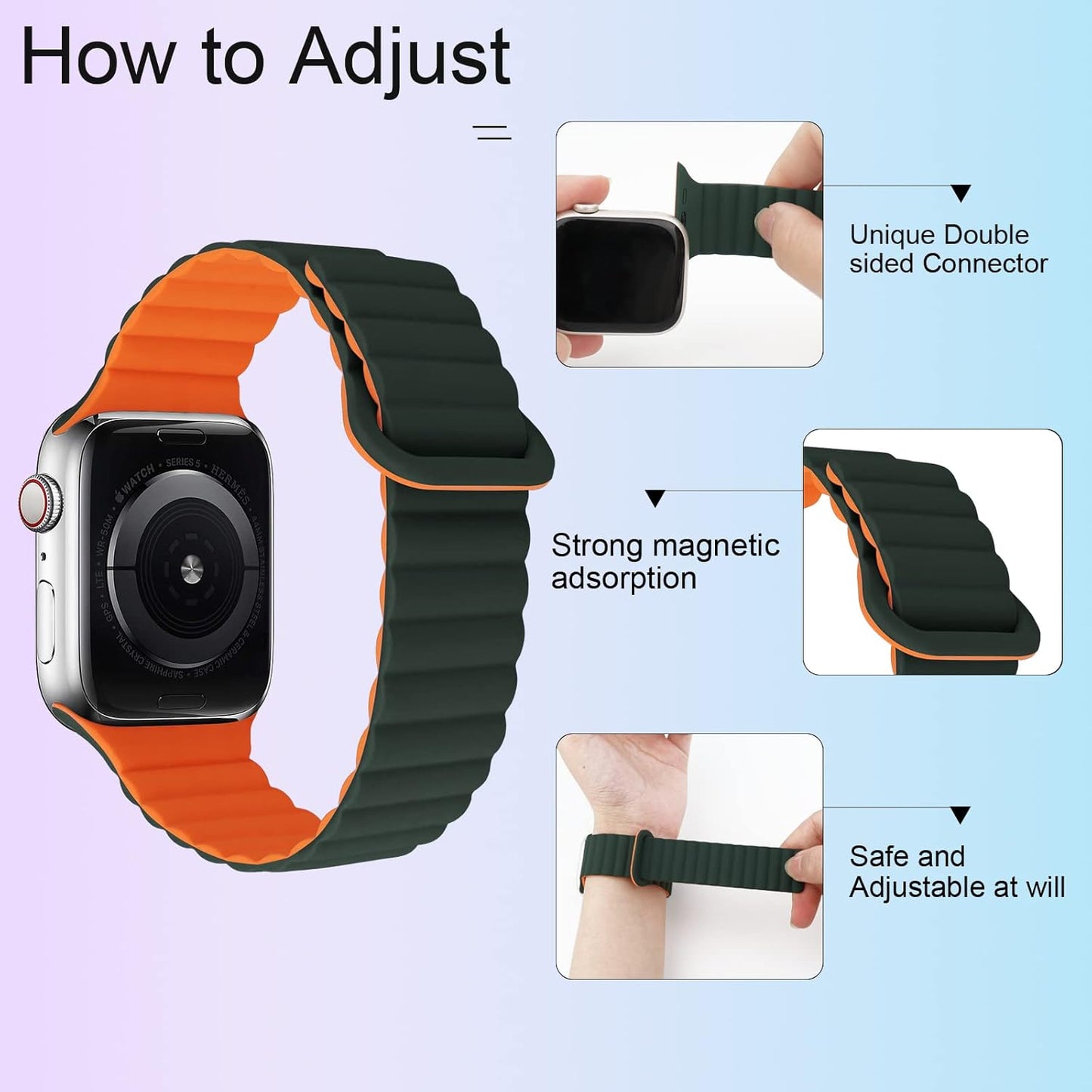 Silicone Magnetic Watch Bands Compatible with Apple Watch Band 38/40/41Mm 42/44/45/49Mm for Women Men, Soft Silicone Watch Band with Strong Magnetic Closure Compatible for Iwatch Series 8 7 6 5 4 3 2 1 SE