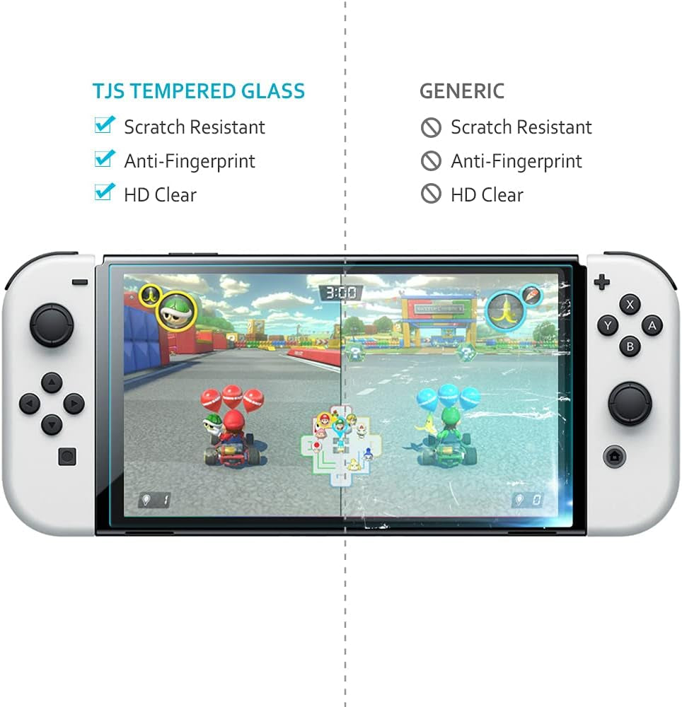 [2 Pack Screen Protector Tempered Glass for Nintendo Switch OLED Model 2021, [Works While Docking] - 0.3Mm Thickness/Bubble Free/Ultra Clear/9H Hardness/Anti-Scratch/Anti-Fingerprint (Clear)