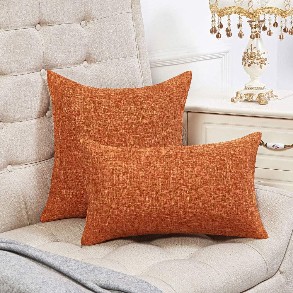 Thanksgiving Pillow Covers 18X18 Inch for Fall Decor Set of 2 Burnt Orange Rustic Linen Decorative Square Throw Pillow Covers Cushion Case for Sofa Couch Farmhouse Home Decorations