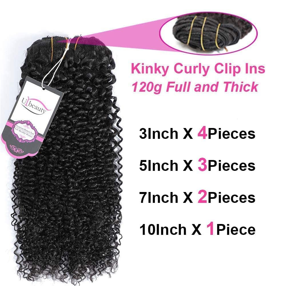 Kinky Curly Clip in Hair Extensions for Black Women,  10 Inch Curly Hair Extensions Clip in Human Hair, 3C 4A Kinky Curly for Women