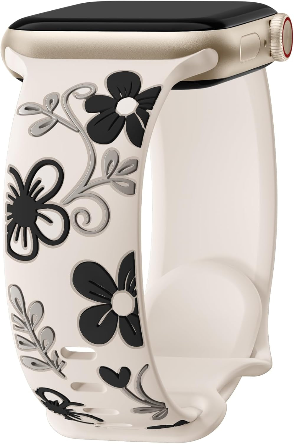 Floral Band Compatible with Apple Watch Bands for Women 40Mm 41Mm 38Mm 42Mm 44Mm 45Mm 46Mm 49Mm, Engraved Cute Flower Silicone Inlay Dressy Strap for Iwatch Series 10 9 8 7 6 5 4 3 2 SE Ultra