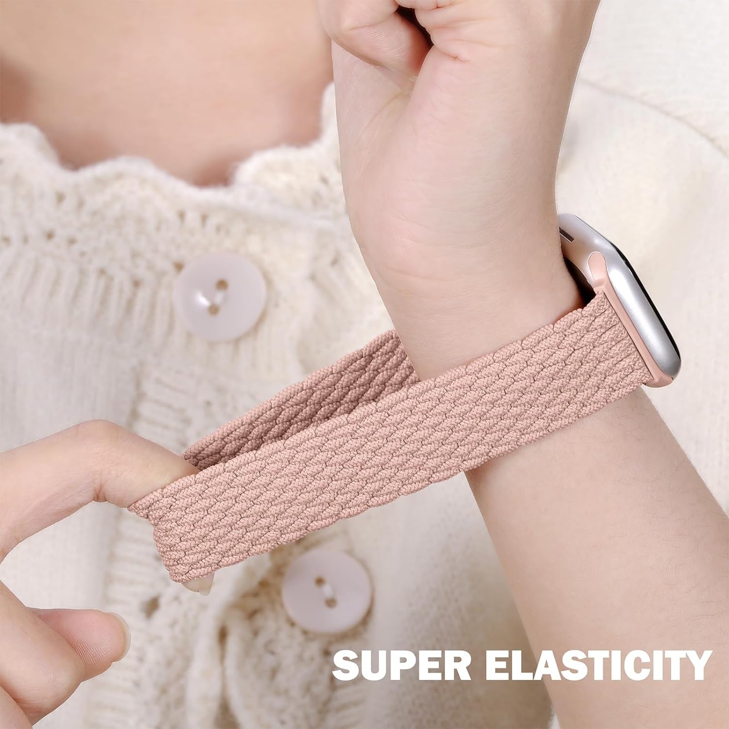 Braided Stretchy Bands Compatible with Apple Watch Band 38Mm 40Mm 41Mm 42Mm 44Mm 45Mm 49Mm Women Men, Adjustable Soft Strap Compatible with Iwatch Series 9 8 7 6 5 4 3 2 1 SE Ultra/Ultra 2