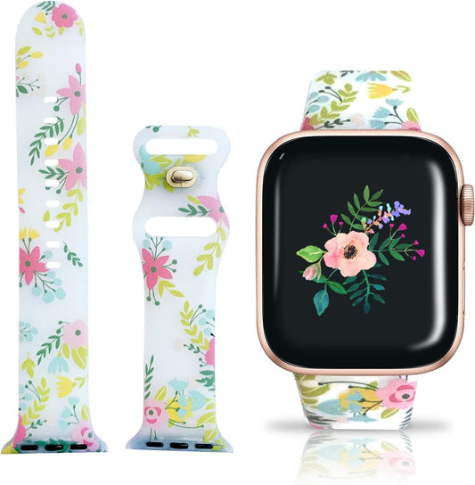 Elegant Tranfloral Watch Band Compatible with Apple Watch 38Mm 40Mm 41Mm 42Cm 44Cm 45Cm for Women, Cute Watch Smartwatch Strap Wristband Compatible with Apple Watch, Soft Silicone Flower Replacement Band for Iwatch Series 7 6 5 4 3 2 1 SE