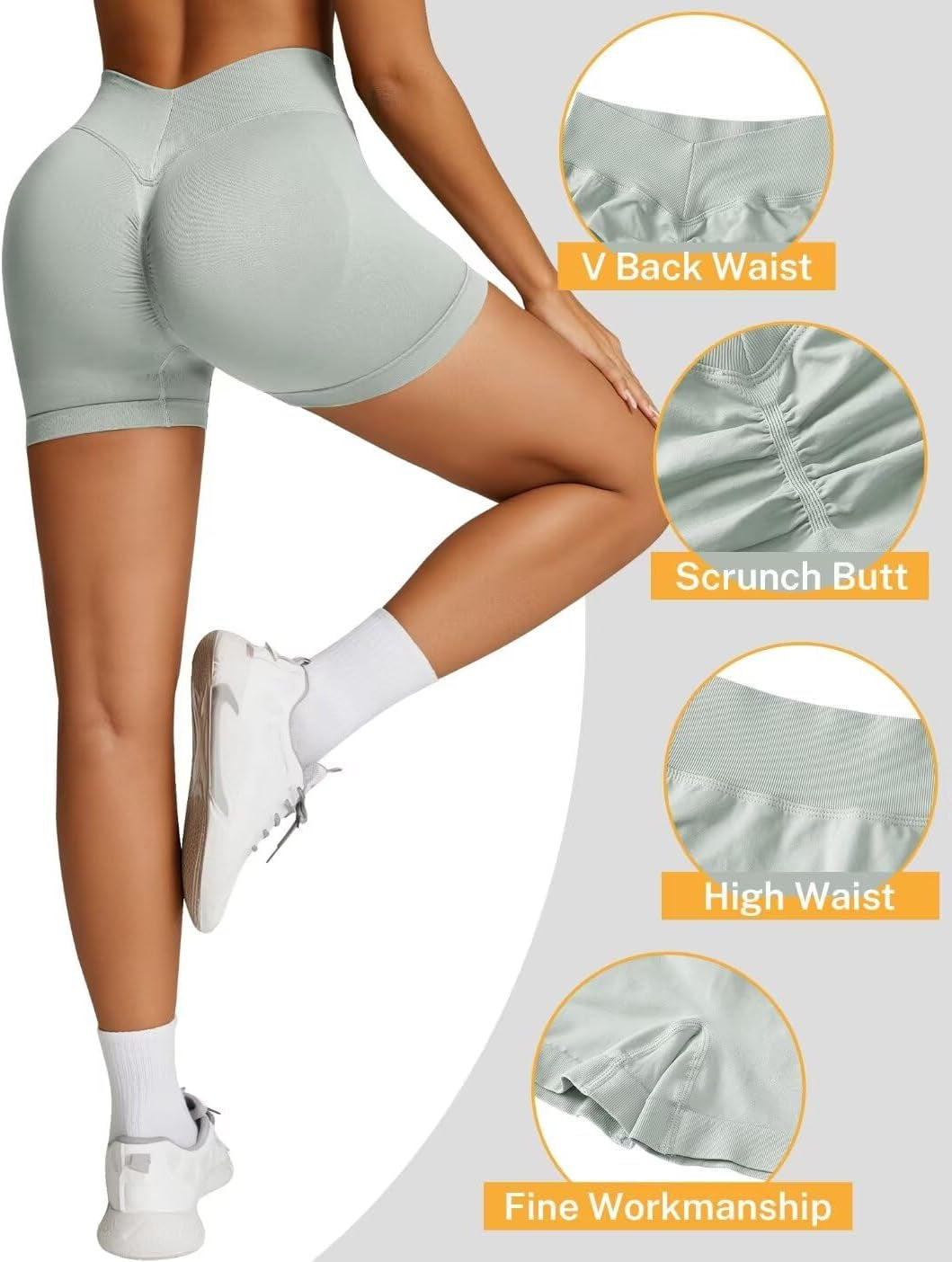 Gym Shorts Women Scrunch Butt Workout Shorts High Waisted Seamless V Back Yoga Biker Booty Running Athletic Shorts