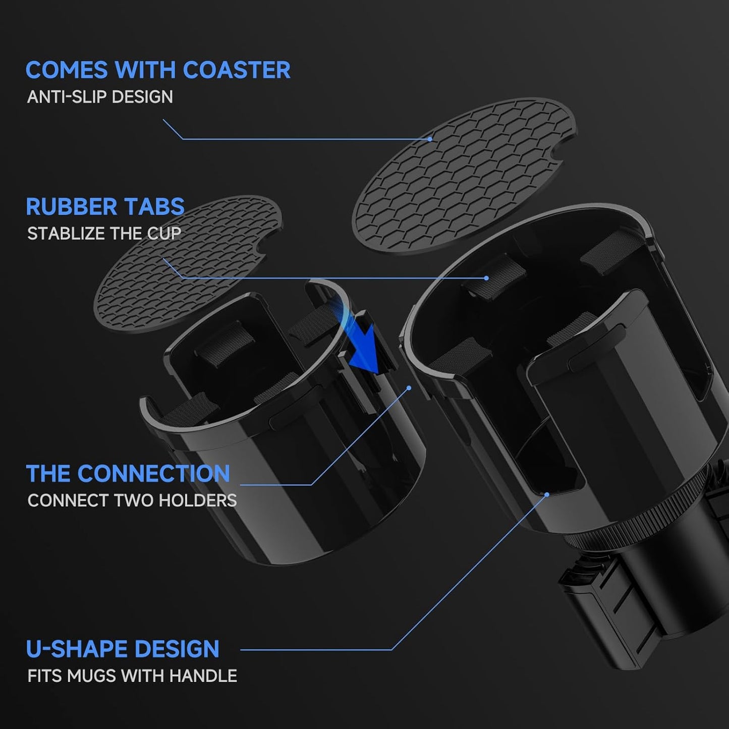 Car Cup Holder Expander, 2 in 1 Cup Holder Adapter Extender for Car with Expandable Base, Cup Holder Insert Fits Yeti, Hydroflask and Other Large Water Bottles & Mugs in 2.2"-4.6" (10-46Oz)