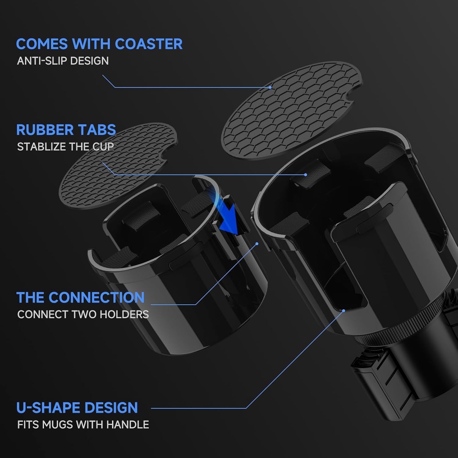 Car Cup Holder Expander, 2 in 1 Cup Holder Adapter Extender for Car with Expandable Base, Cup Holder Insert Fits Yeti, Hydroflask and Other Large Water Bottles & Mugs in 2.2"-4.6" (10-46Oz)