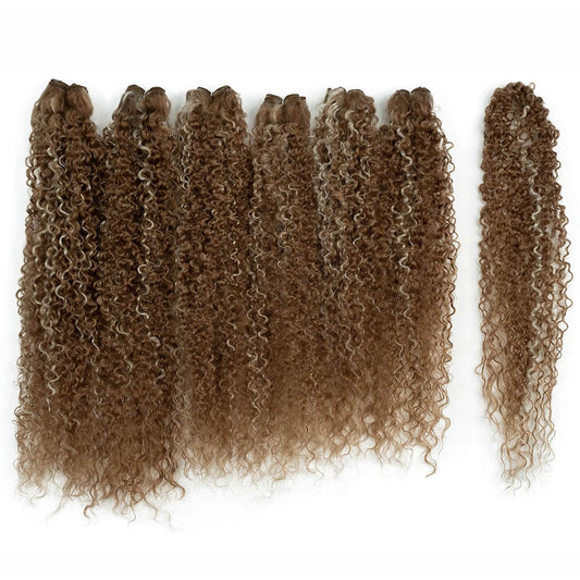 Synthetic Hair 7Pcs Kinky Curly 22 24 26 Inches 6 Bundles Tight Curly Hair with 1Pc Crochet Hair for Black Women Highlight Blonde Color
