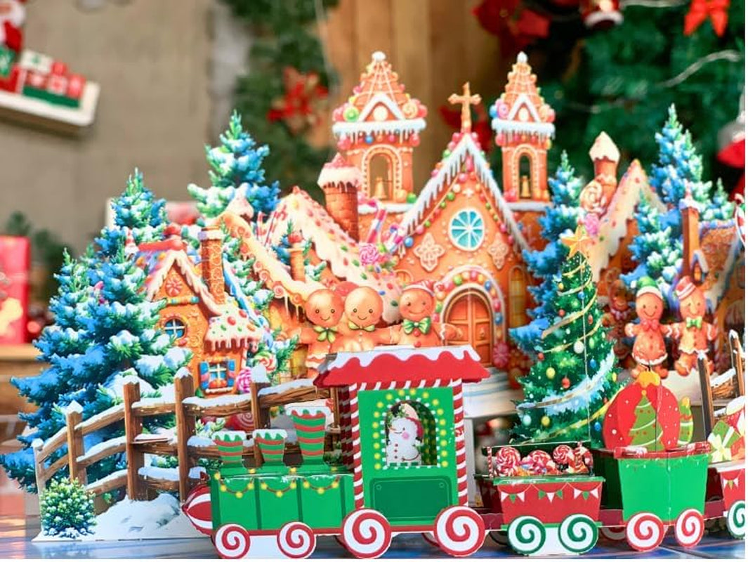 Pop up Christmas Cards, 3D Gingerbread Town Christmas Pop up Card, Happy Holidays Pop up Cards for Kids, Son, Daughter, Holiday, Xmas, Gingertown, Envelopes Included