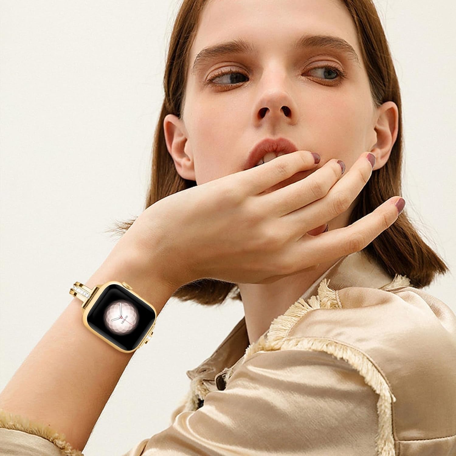 Bands Compatible with Apple Watch Band 38Mm 40Mm 41Mm 42Mm 44Mm 45Mm 49Mm for Women Girl, Slim Metal Dressy Jewelry Bracelet with Bling Diamond for Iwatch Series 9 8 7 6 5 4 3 2 1 SE Ultra