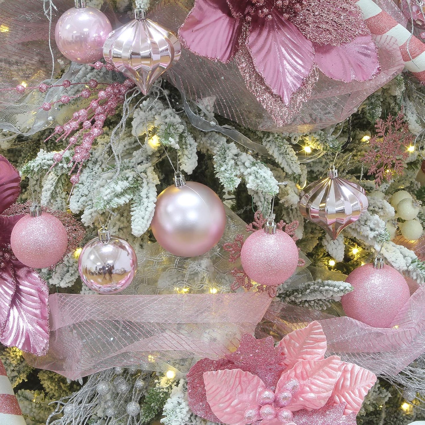 21-Pack Christmas Ball Ornaments with Strings, 80Mm/3.15-Inch Large Size Baubles, Shatterproof Plastic Christmas Bulbs, Hanging Decorations for Xmas Tree, Holiday, Wedding, Party, Pink