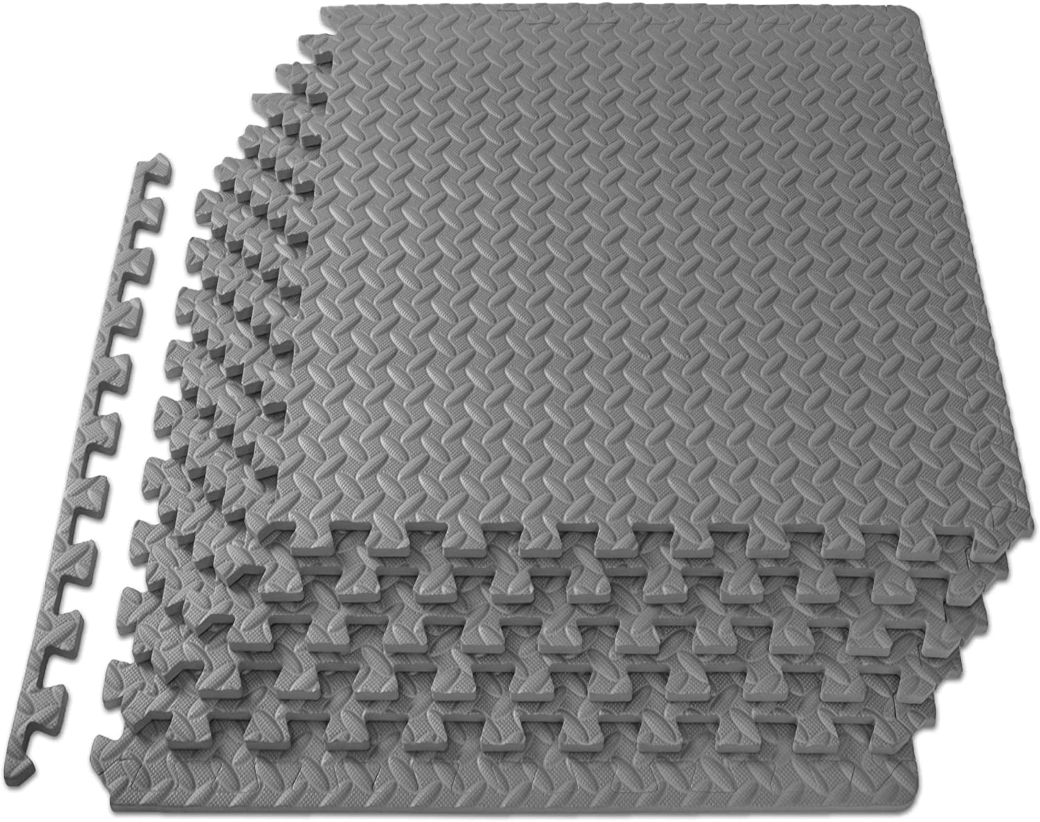 Puzzle Exercise Mat ½ In, EVA Interlocking Foam Floor Tiles for Home Gym, Mat for Home Workout Equipment, Floor Padding for Kids, Black, 24 in X 24 in X ½ In, 48 Sq Ft - 12 Tiles