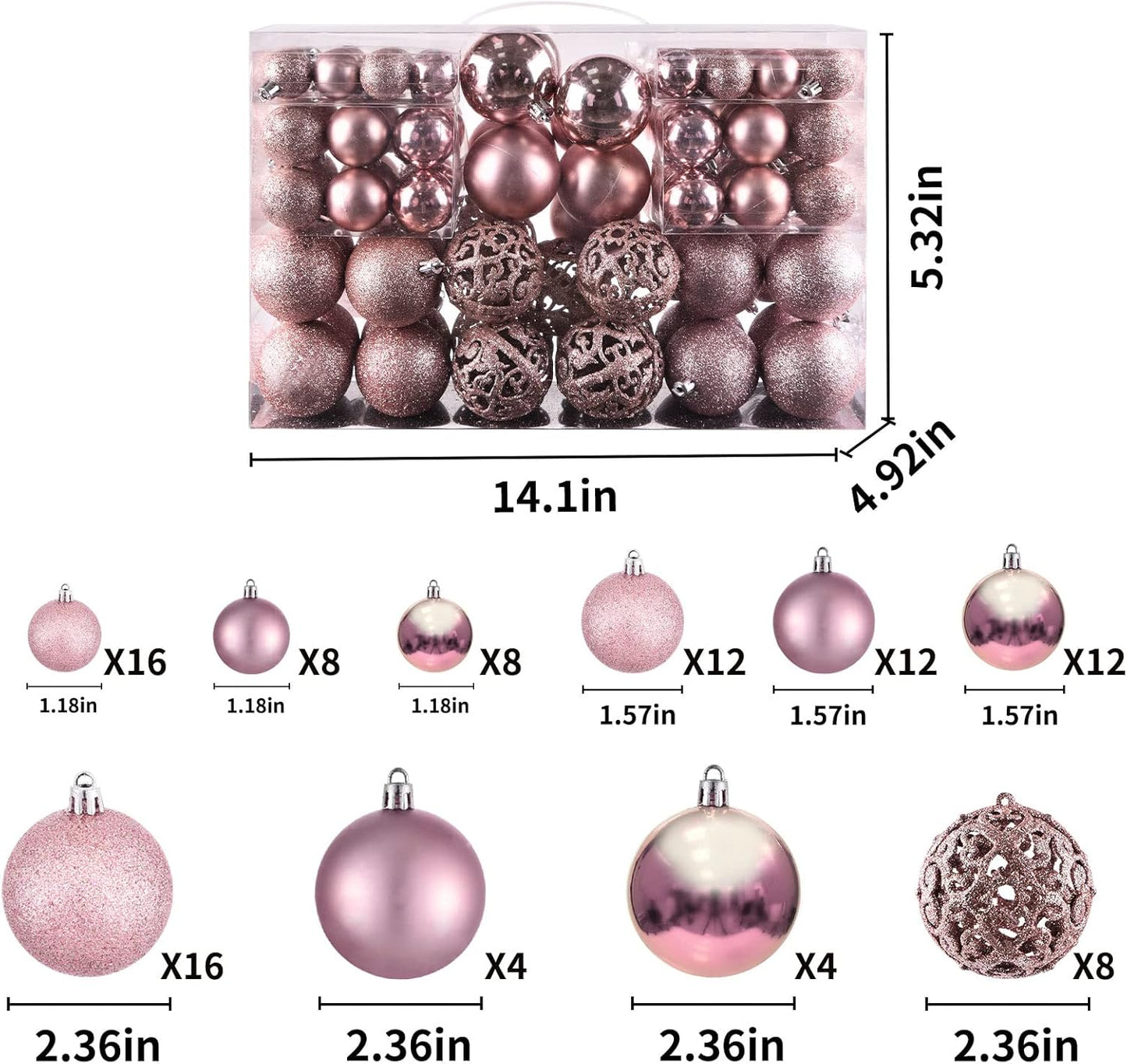 Christmas Balls Tree Ornaments, Shatterproof Christmas Decorations Set with Reusable Hand-Held Gift Package for Holiday Xmas Tree Decor (100, Rose)