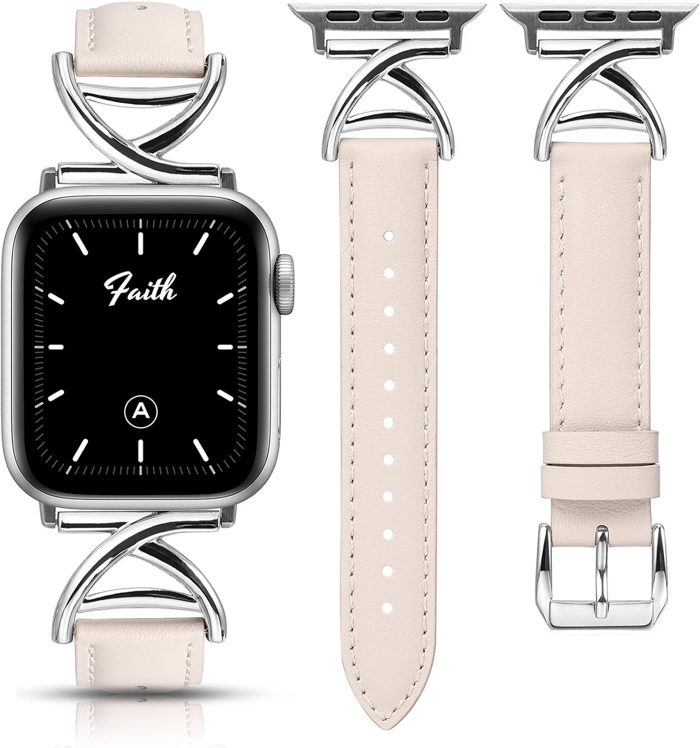 Leather Band Compatible with Apple Watch Bands 38/40/41/42/44/45/46/49Mm Women, Slim Dressy Premium Leather Strap with A-Shape Metal Buckle for Iwatch Series 10 9 Ultra SE 8 7 6 5 4 3 2 1