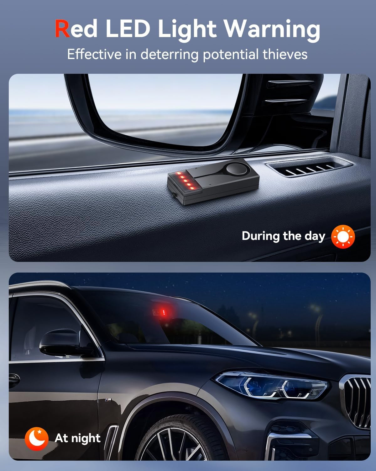 Car Anti-Theft Vibration Alarm,  108Db Car Vibration Sound & Light Alarm, Wireless Remote Vibration Sensor Car Alarm Vehicle Security Alarm System Automotive Warning Interior Safety Red Light