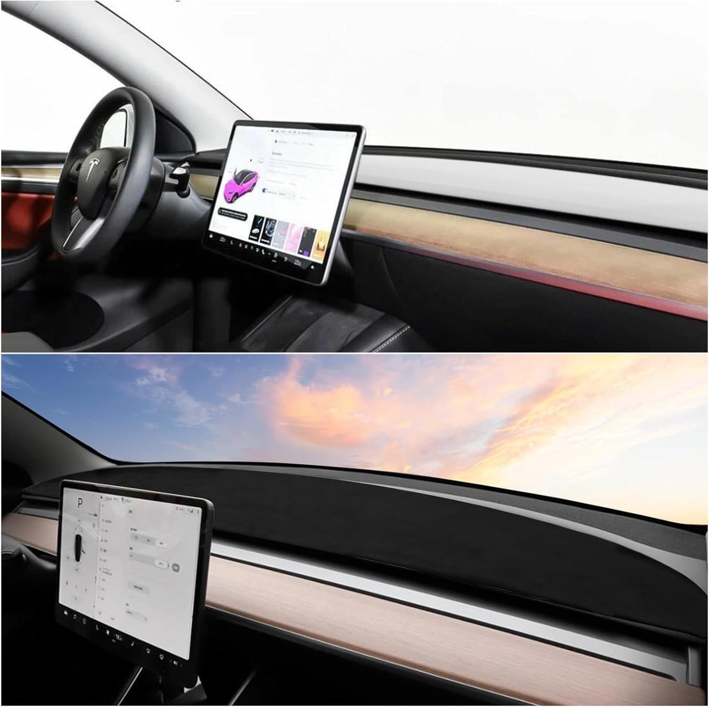 Dash Cover for Tesla Model Y Model 3 Accessories Dashboard Cover Dash Mat Plastic Interior Complements Protection for Tesla Model Y 2024 2023-2020 and Model 3 2023-2017 (Black-My&M3)