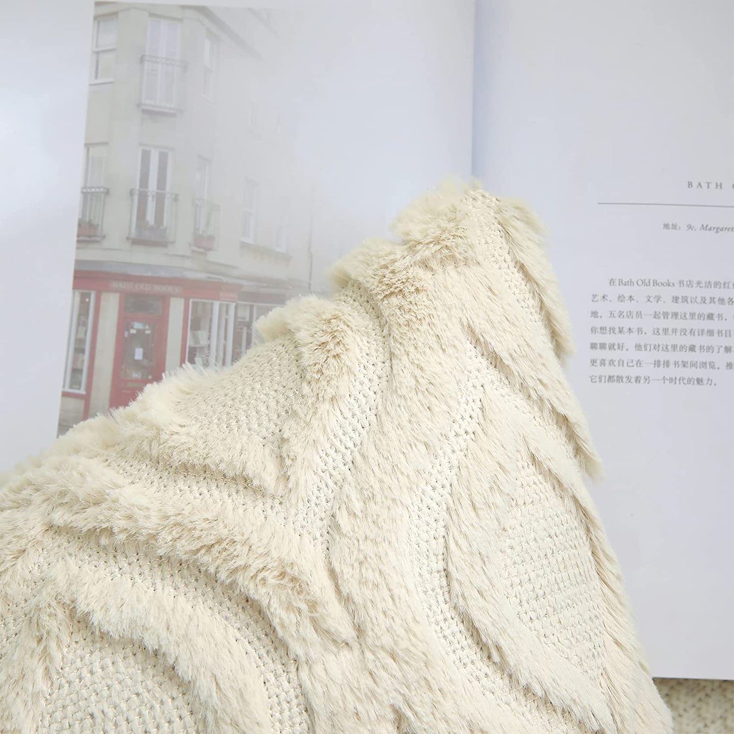 Christmas Decorative Throw Pillow Covers 18X18, Soft Plush Faux Wool Couch Pillow Covers for Home, Set of 2, Beige