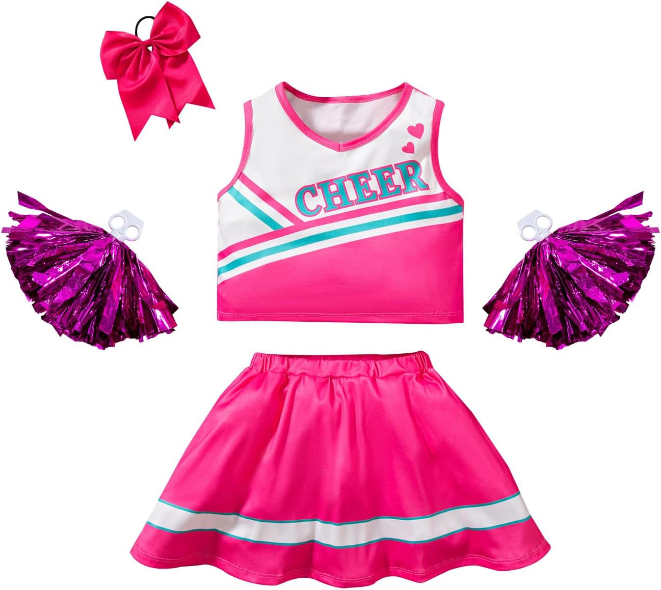 Girls Pink Cheerleader Costumes Kids Cheerleader Costumes Halloween Dress up Role Play Birthday Gift