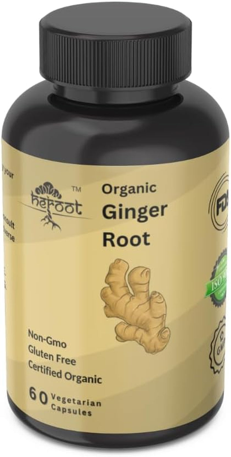 Organic Ginger Root 400Mg (Zingiber Officinale) Organic Ginger Root Capsules | Pure Ginger Powder per Serving | 60 Vegan Capsules TLBH
