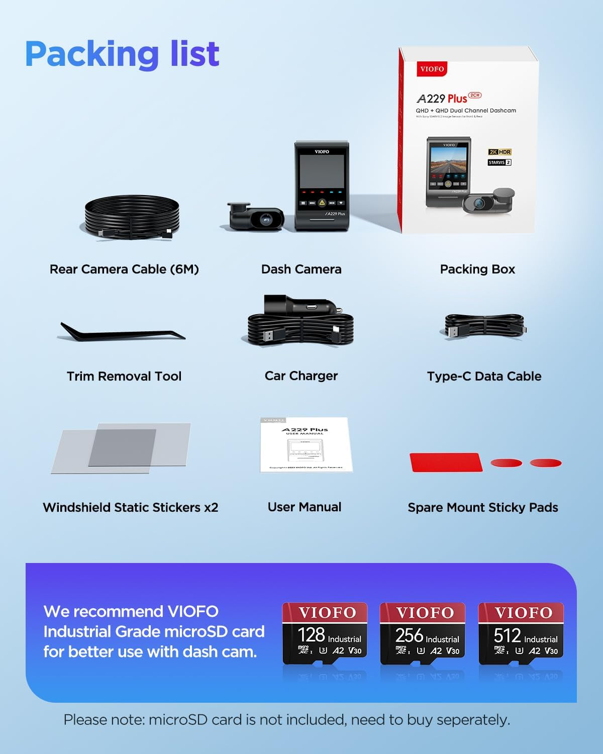 A129 plus Duo Upgraded Model, Dash Cam Front and Rear, Dual STARVIS 2 Sensors, 2 Channel HDR, 1440P+1440P Voice Control Car Dash Camera, 5Ghz Wi-Fi, Support 512GB Max (A229 plus 2CH)