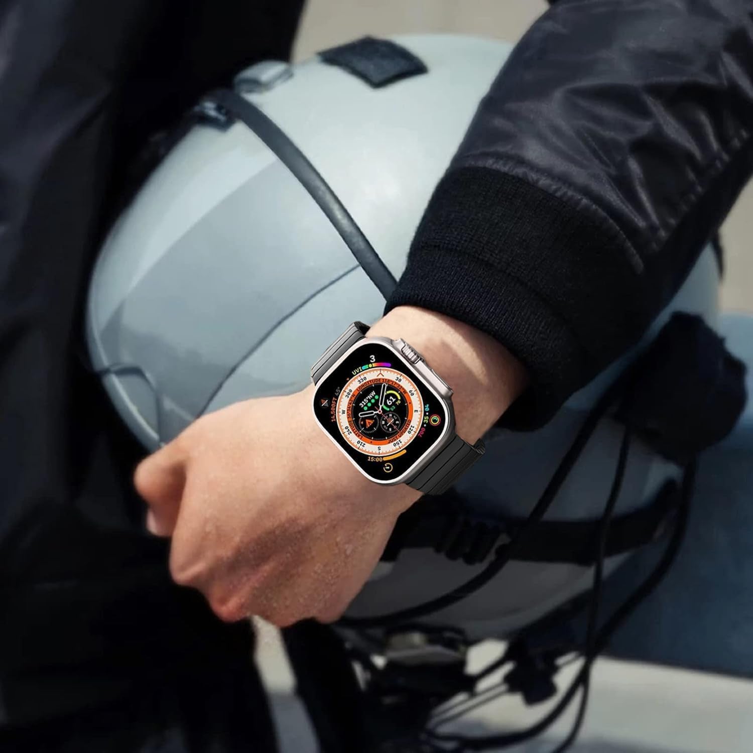 Compatible for Apple Watch Ultra 2 Band Ultra Band 49Mm 46Mm 45Mm 44Mm 42Mm Series 10 9 8 7 for Men, 24Mm Wide Stainless Steel Metal Bands for Apple Watch Iwatch SE Series 6 5 4 Link, Black