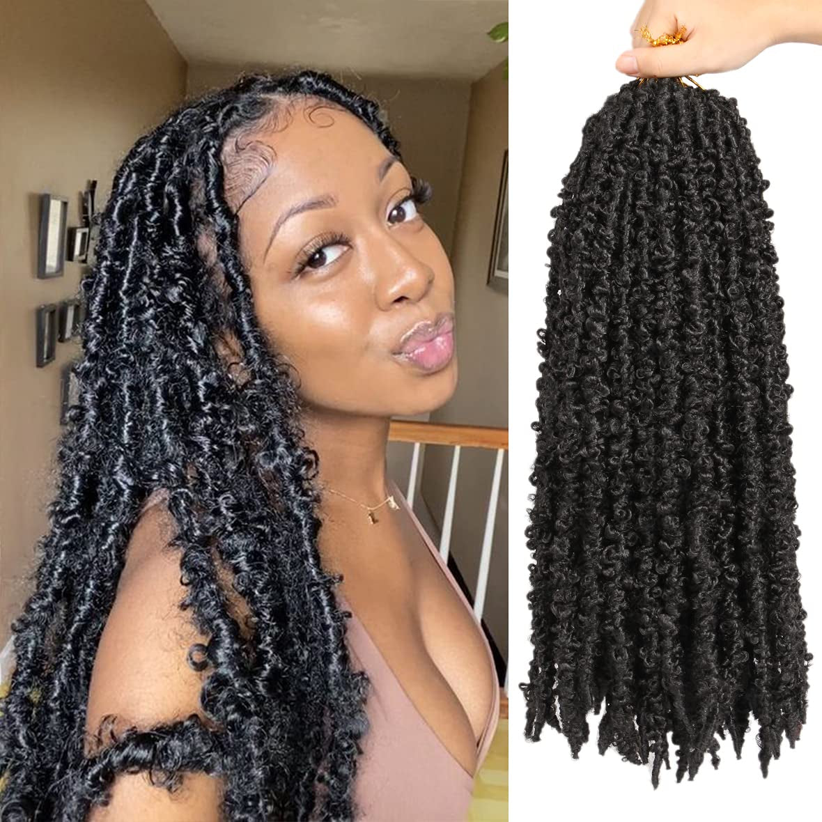Butterfly Locs Crochet Hair 18 Inch 6 Packs Pre Looped Distressed Crochet Braids Most Natural Hair Extension for Black Women (18 Inch,1B)