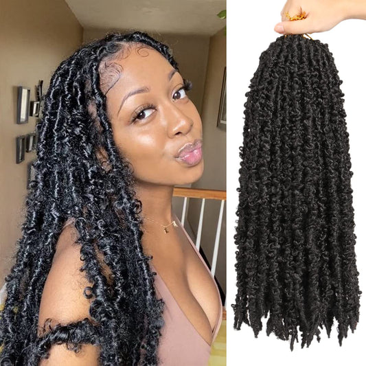 Butterfly Locs Crochet Hair 18 Inch 6 Packs Pre Looped Distressed Crochet Braids Most Natural Hair Extension for Black Women (18 Inch,1B)