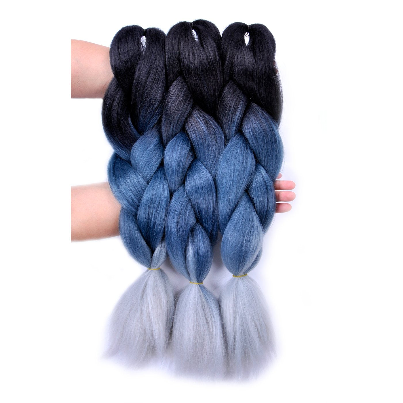 Jumbo Braiding Hair Ombre 3Pcs (Black/Grey Blue/Silver Grey) Jumbo Braid Hair Extension Ombre Colors for Crochet Braids Hair