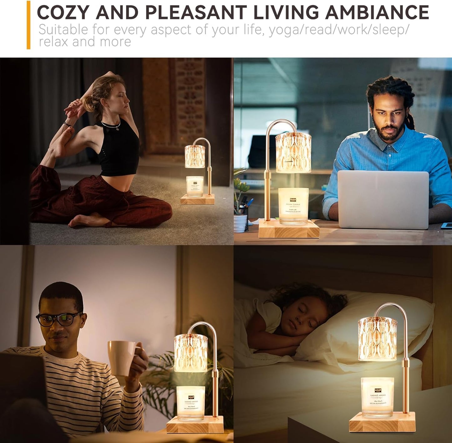 Candle Warmer Lamp with 3 Bulbs, Adjustable Height Dimmable Candle Warmer with Timer, Compatible with Large Jar Candles, Candle Lamp with Charming Gift Box Ribbon for Her/Him(Natural Wood)