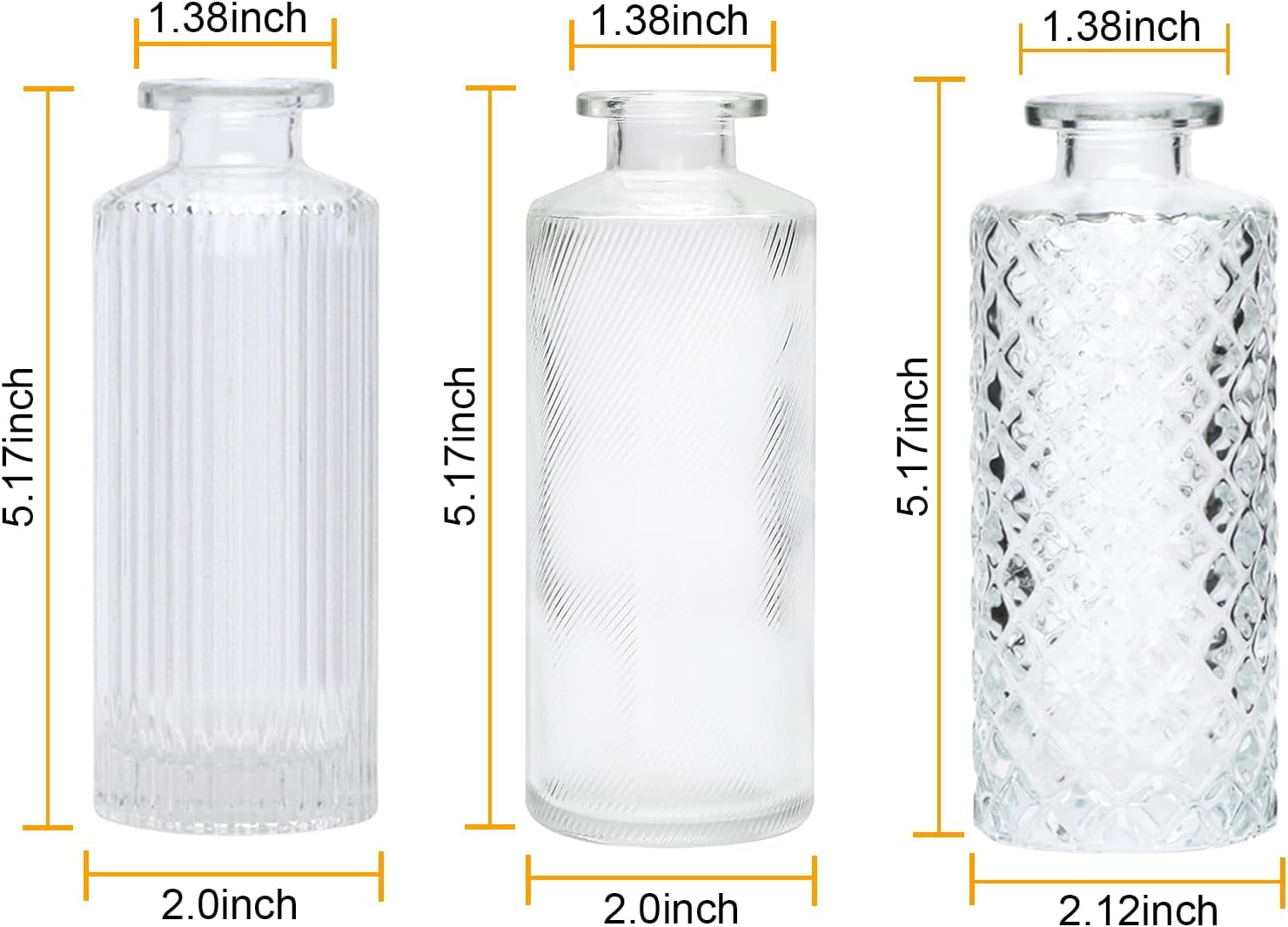 Glass Bud Vase Set in Bulk, 9Pcs Mini Vintage Flower Vases for Wedding, Clear Relief Vase for Centerpieces,Home Table Flower Decor, Party Decorations