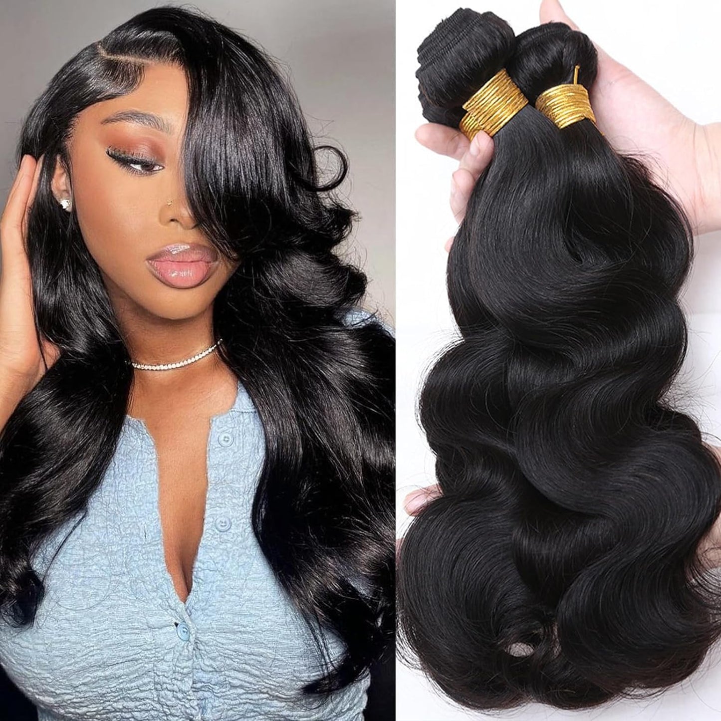 Human Hair Bundles 14 16 18 Inch 3 Bundles Body Wave Bundles Human Hair 12A 100% Unprocessed Brazilian Virgin Human Hair Body Wave Human Hair Bundles Natural Color Human Hair Extensions