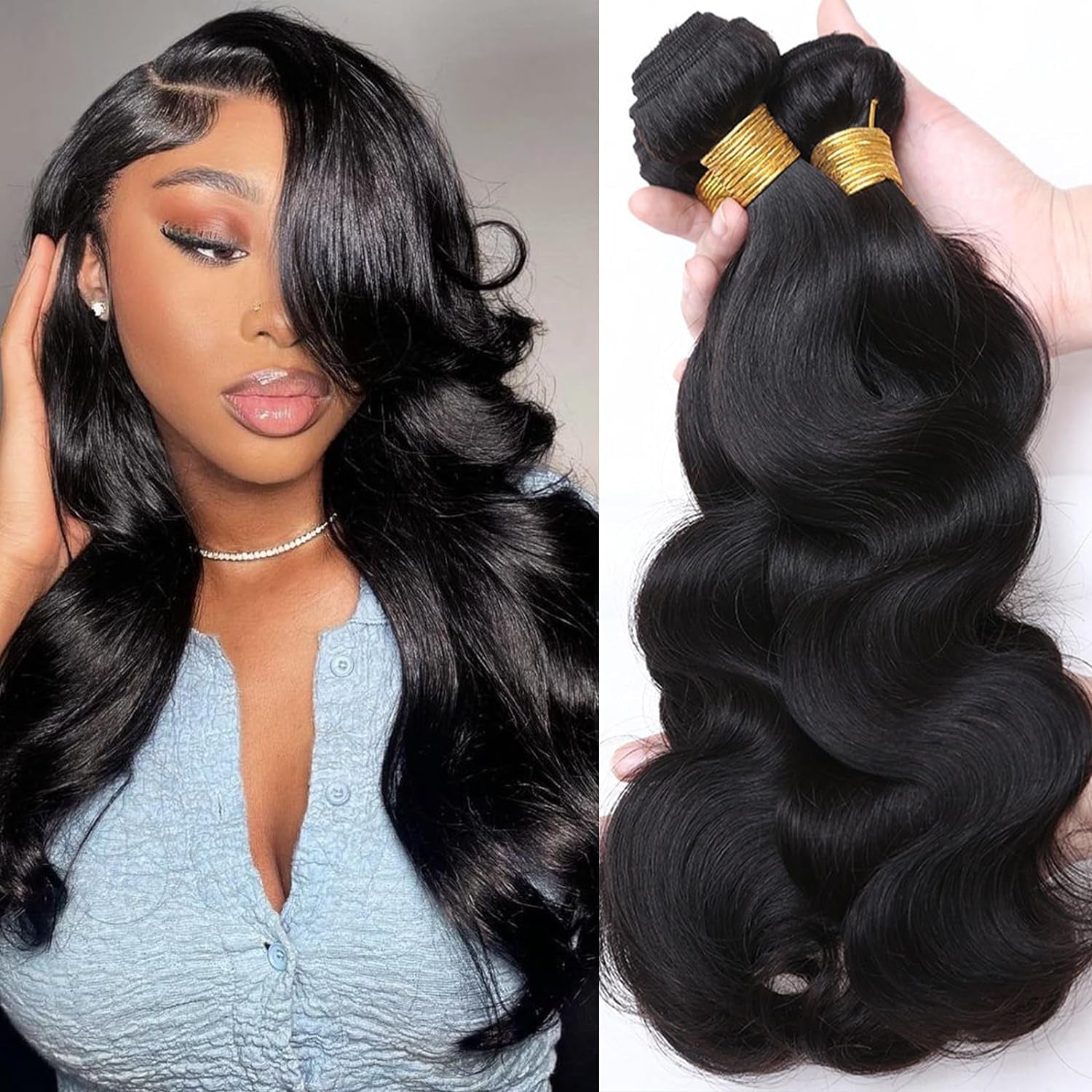 Human Hair Bundles 14 16 18 Inch 3 Bundles Body Wave Bundles Human Hair 12A 100% Unprocessed Brazilian Virgin Human Hair Body Wave Human Hair Bundles Natural Color Human Hair Extensions
