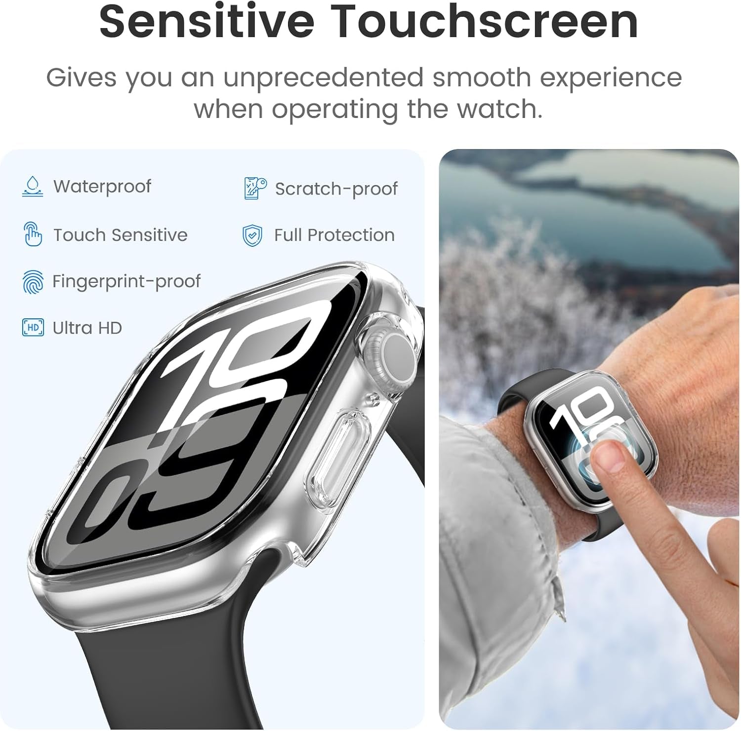 Waterproof Case and Glitter Stretchy Bands Compatible with Apple Watch Series 10 42Mm