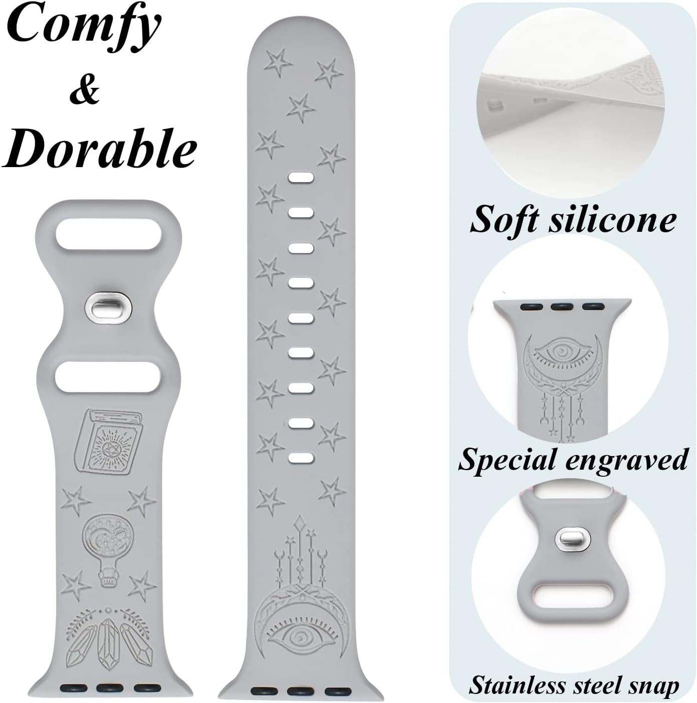 Compatible with Watch Bands 38Mm 40Mm 41Mm 42Mm 44Mm 45Mm,Women Engraved Silicone Band for Iwatch Series 7/6/5/4/3/2/1/SE