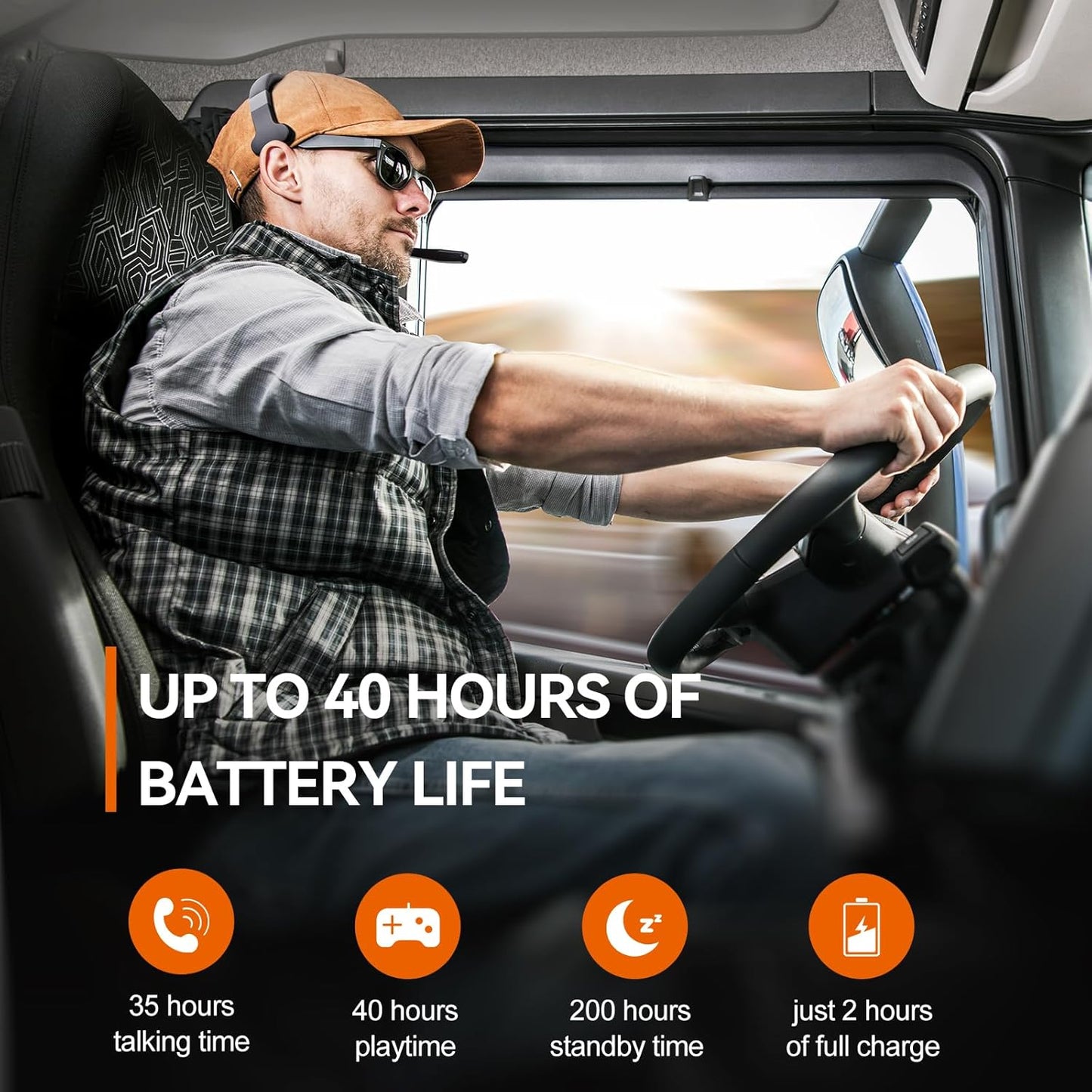 Bluetooth Trucker Headset, 40Hrs Single and Dual Ear Wireless Headset with Mic for Work Noise Cancelling, 3 EQ Music Modes Trucker Bluetooth Headset for PC, Drivers, Office, Call Center Work TRUCK DRIVER