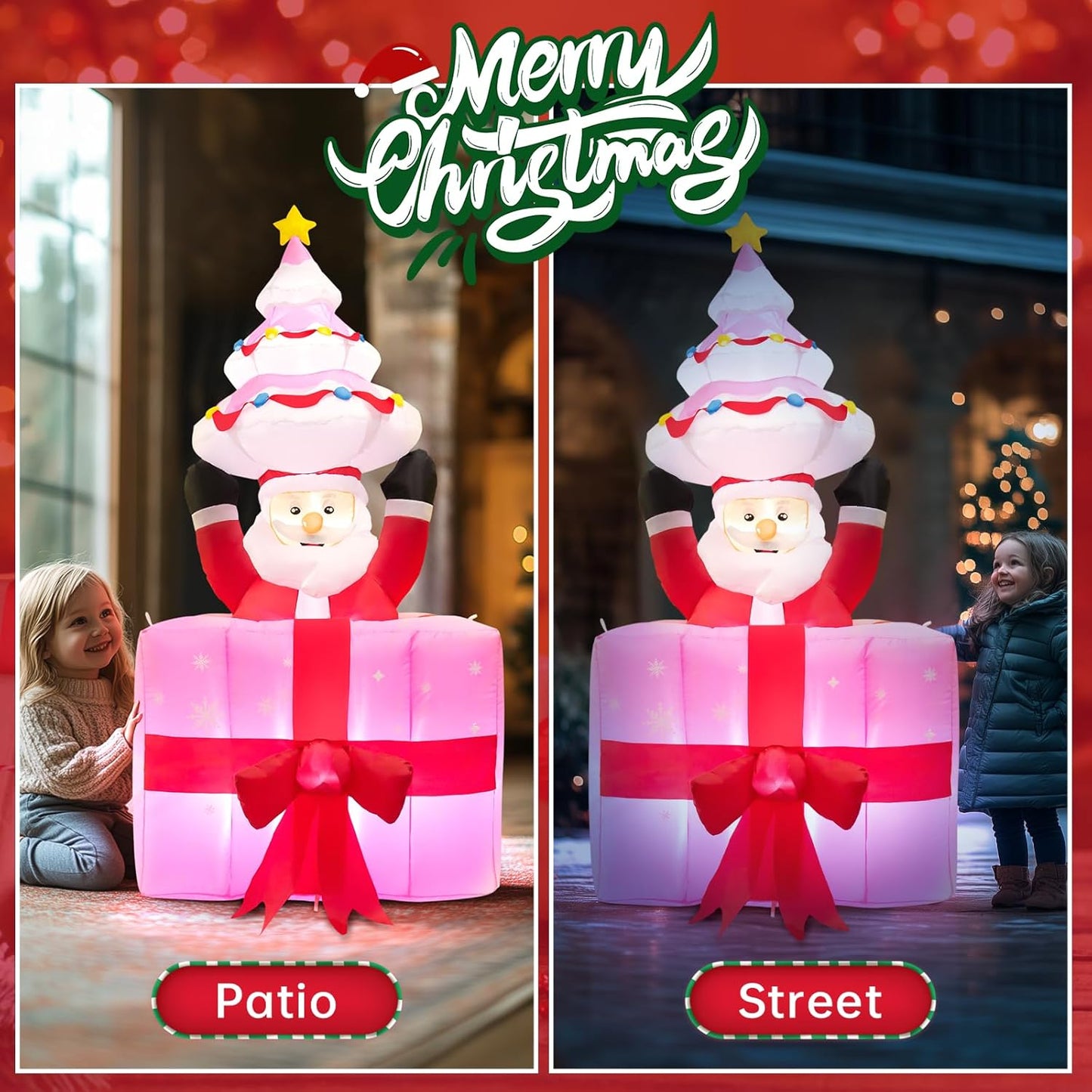 Christmas Inflatable Santa Outdoor Decoration: 6Ft Blow up Automatic Lifting in Gift Box - Built-In LED Glowing Inflatable Decoration for Yard/Garden Lawn