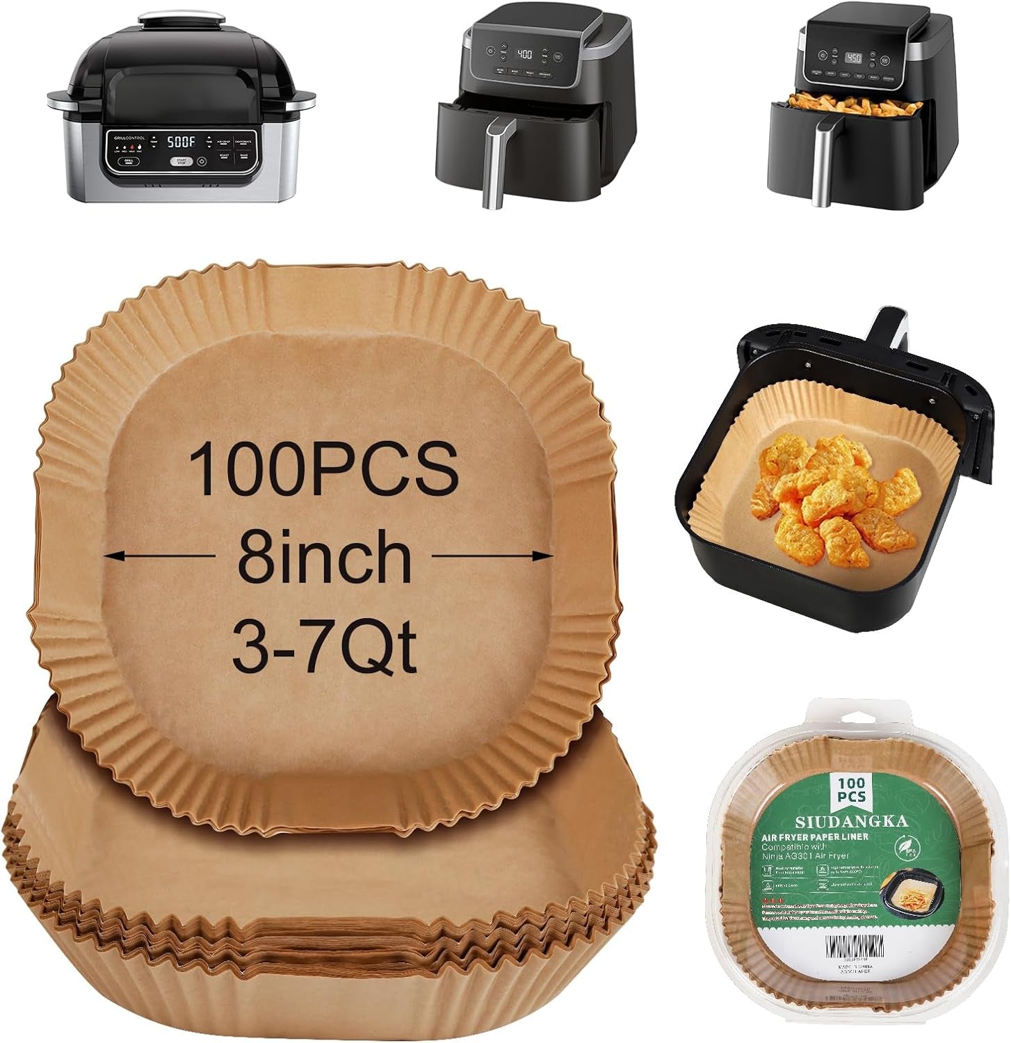 Air Fryer Liners for Ninja Air Fryer, 100 Pcs Air Fryer Disposable Paper Liner Air Fryer Accessories for Ninja AF101 Air Fryer Ninja Af150Air Fryer XL Ninja AF161