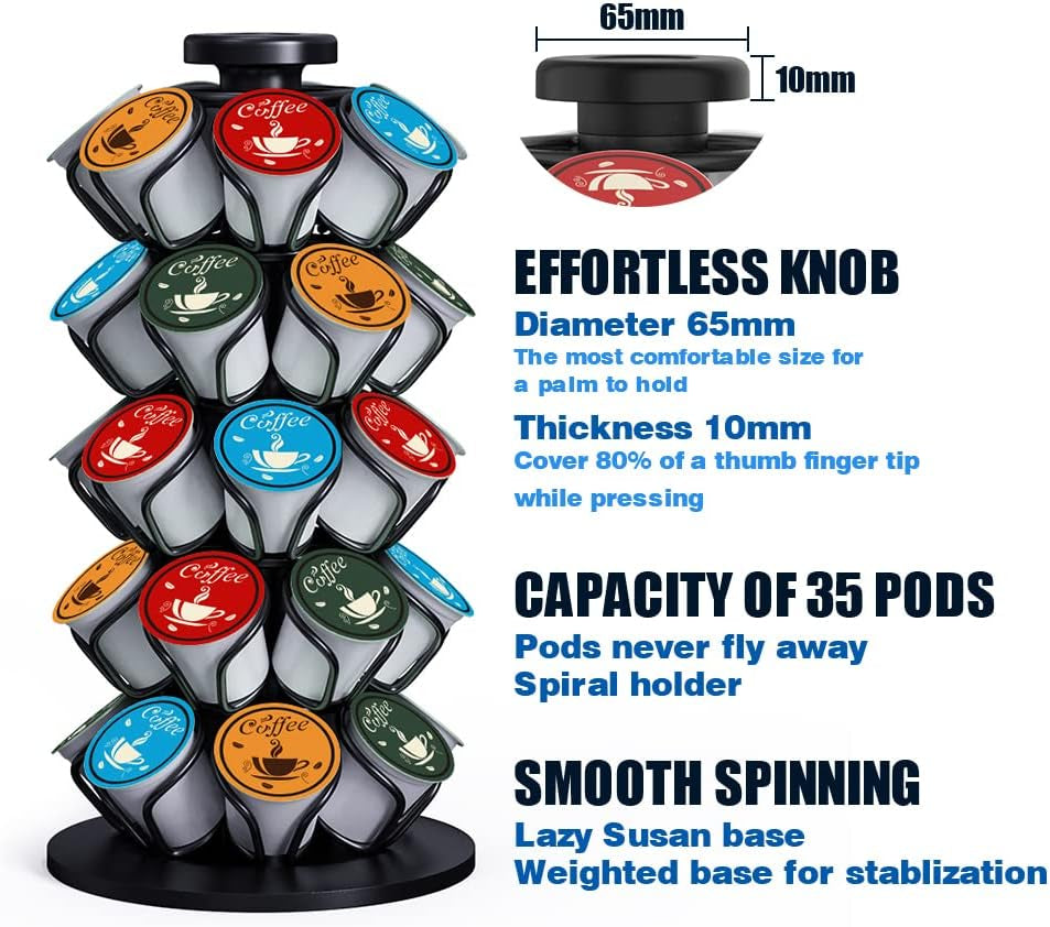 Coffee Pod Holder Carousel Compatible with 35 K Cup Pods, KRT35A-BLK