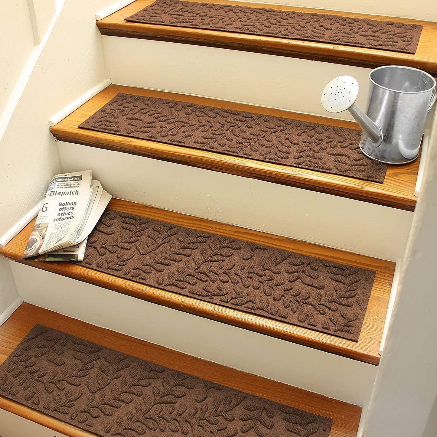Waterhog Stair Treads, Set of 4, 8-1/2 X 30 Inches, Made in USA, Durable and Decorative Floor Covering, Indoor/Outdoor, Water-Trapping, Boxwood Collection, Dark Brown