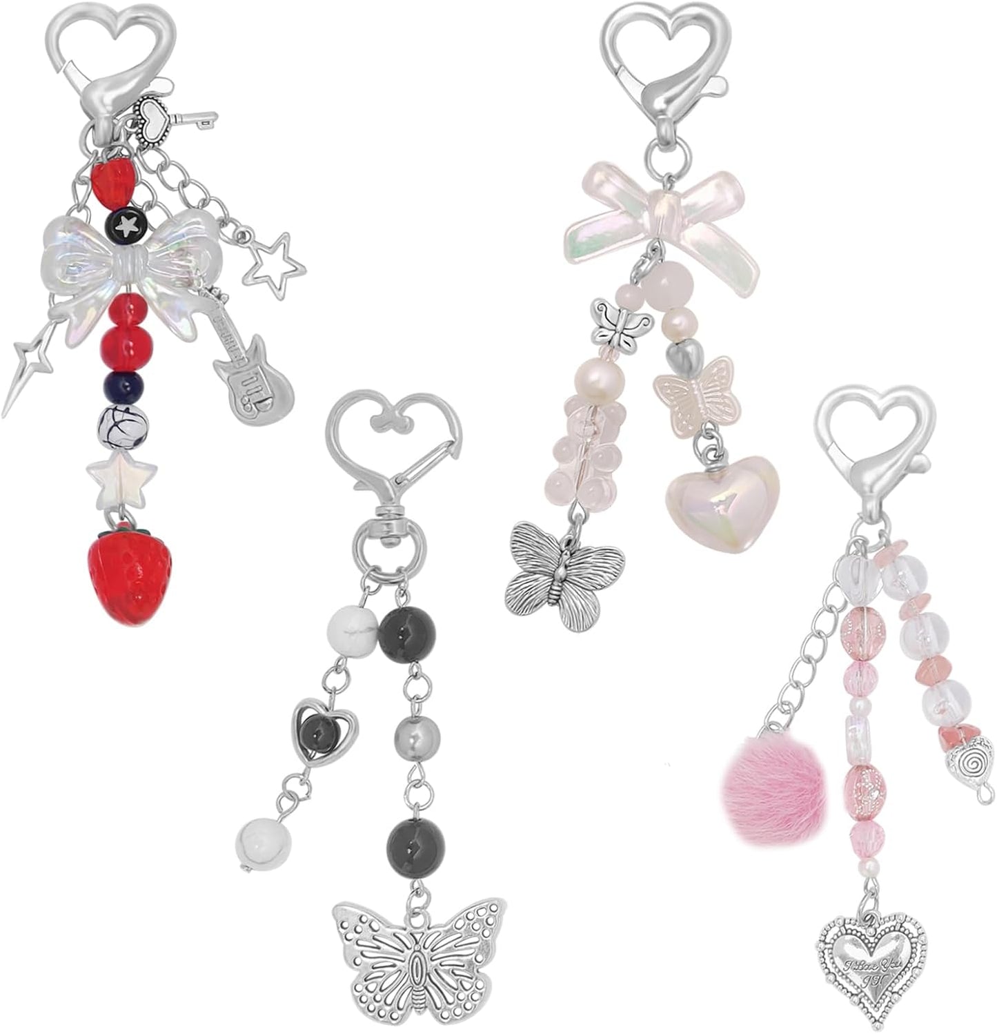 Aesthetic Y2K Keychains Cute Butterfly Star Strawberry Bear Guitar Keychains Charms for Women Bag Purse Gifts