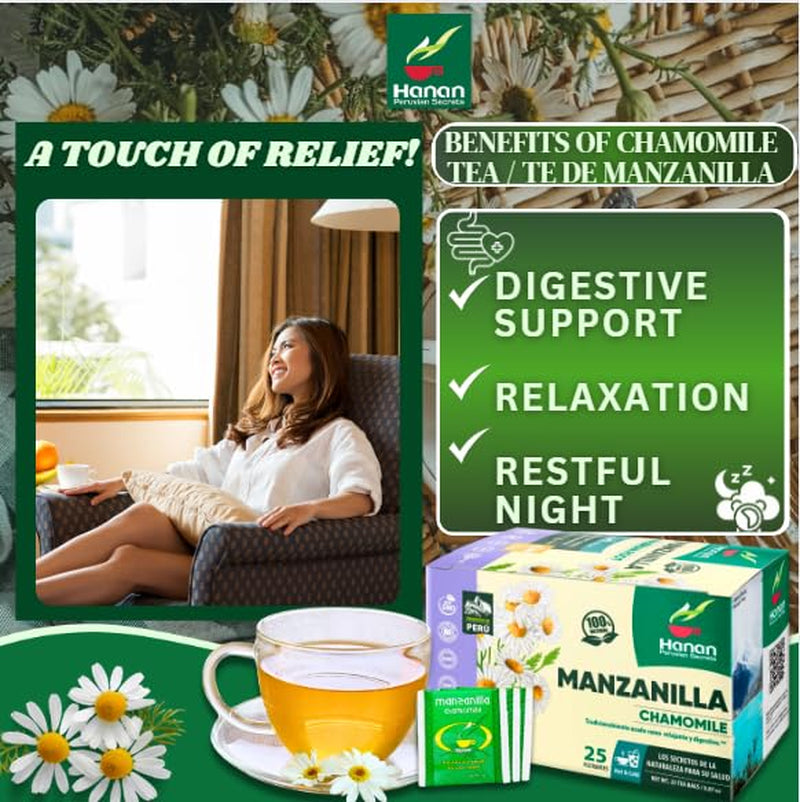 Chamomile Tea 25 Herbal Teabags of Te De Manzanilla Natural Dried Camomile Tea from Peru by TLBH