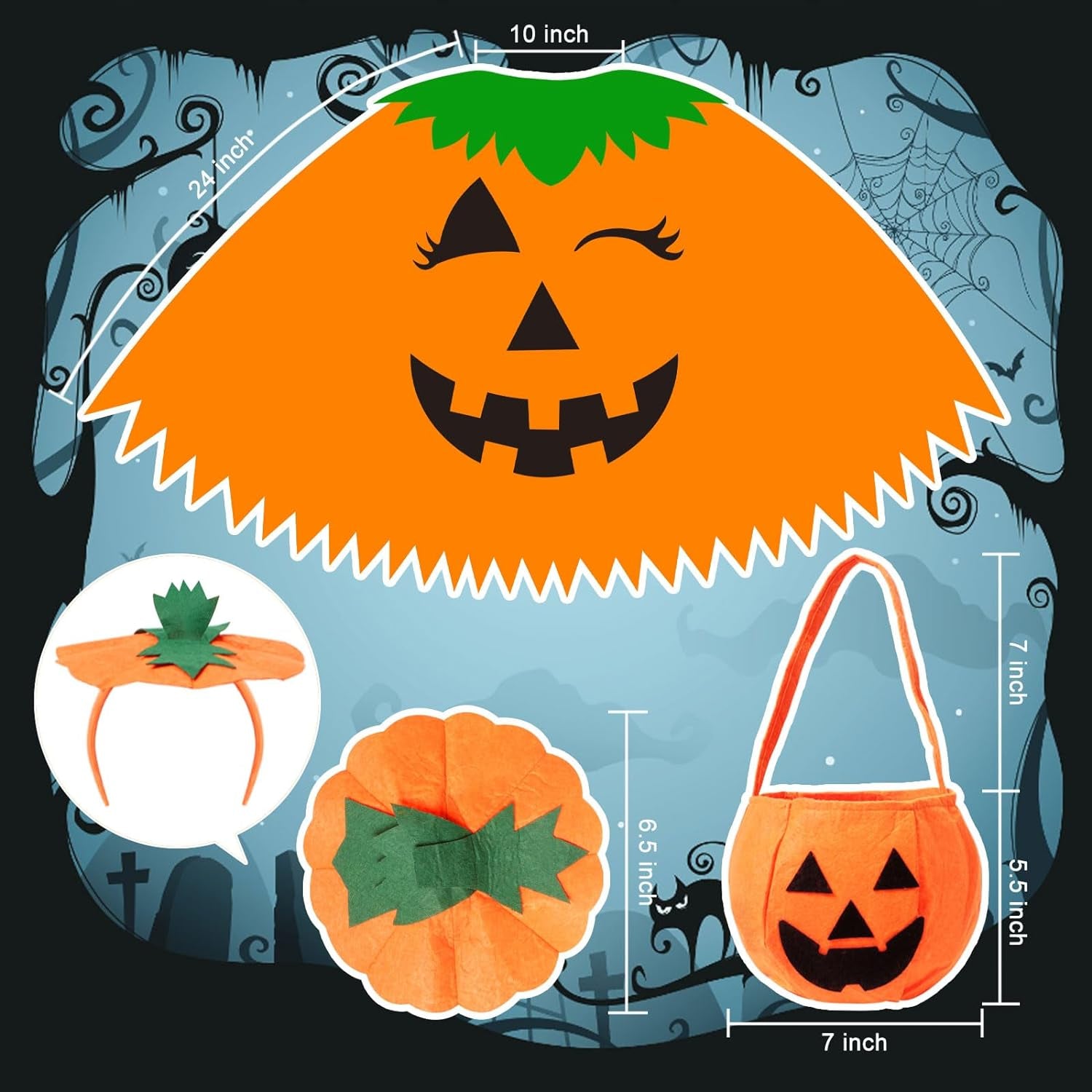 3PCS Halloween Pumpkin Costume for Women,Pumpkin Poncho for Adults with Headband & Bag,Halloween Costume for Women