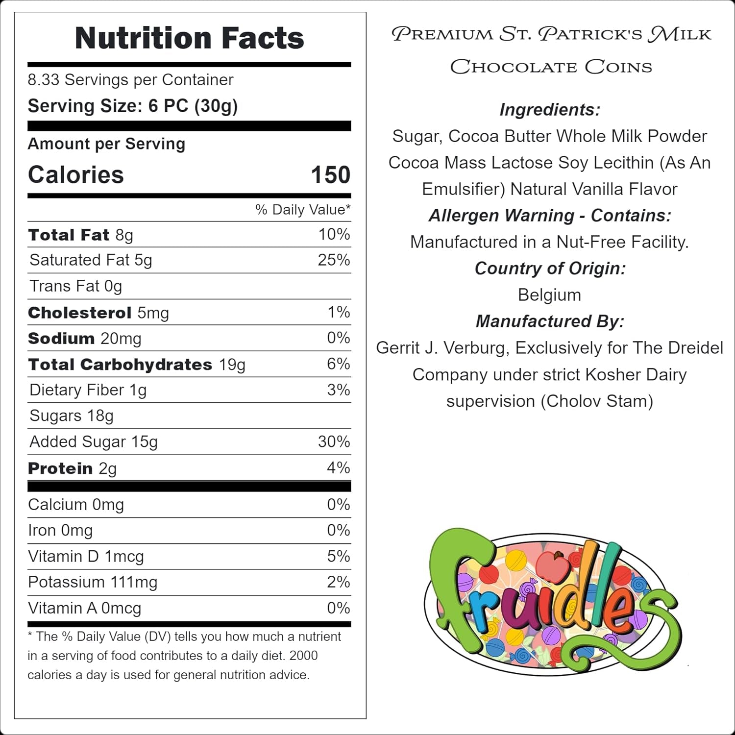 St. Patrick'S Day Chocolate Coins Lucky Gold Coins Foils, Belgian Milk Chocolate Coins Bag Nut-Free (25-Pack)